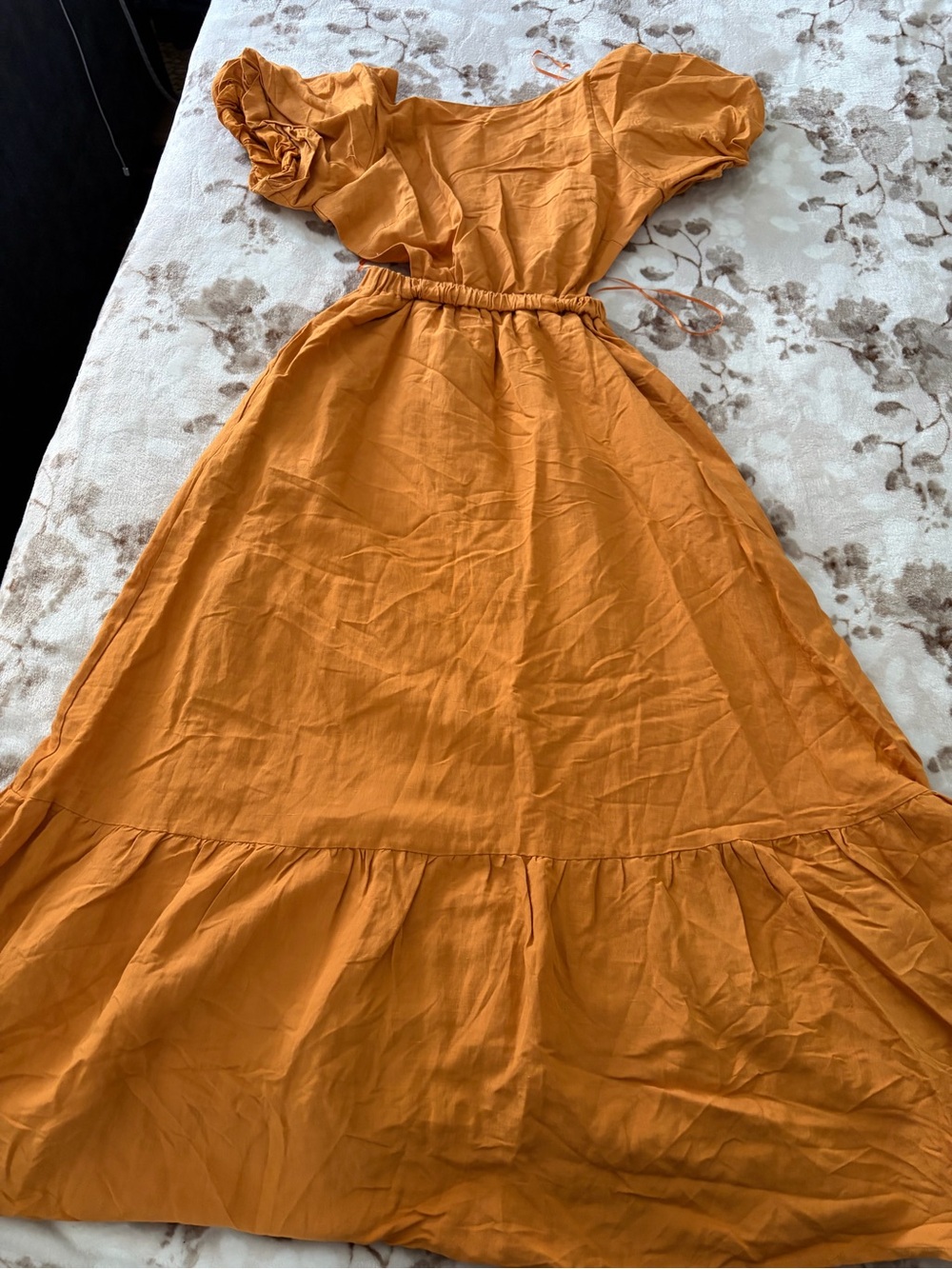 Astr Puff Sleeve Maxi Dress in Mustard Orange